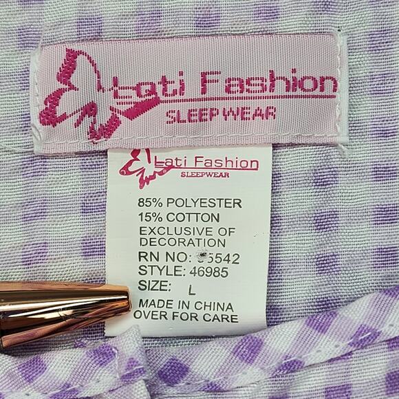 VTG Lati Fashion House Shirt Women LARGE Gingham Seersucker Pearl Snap Loungewea - Picture 9 of 10